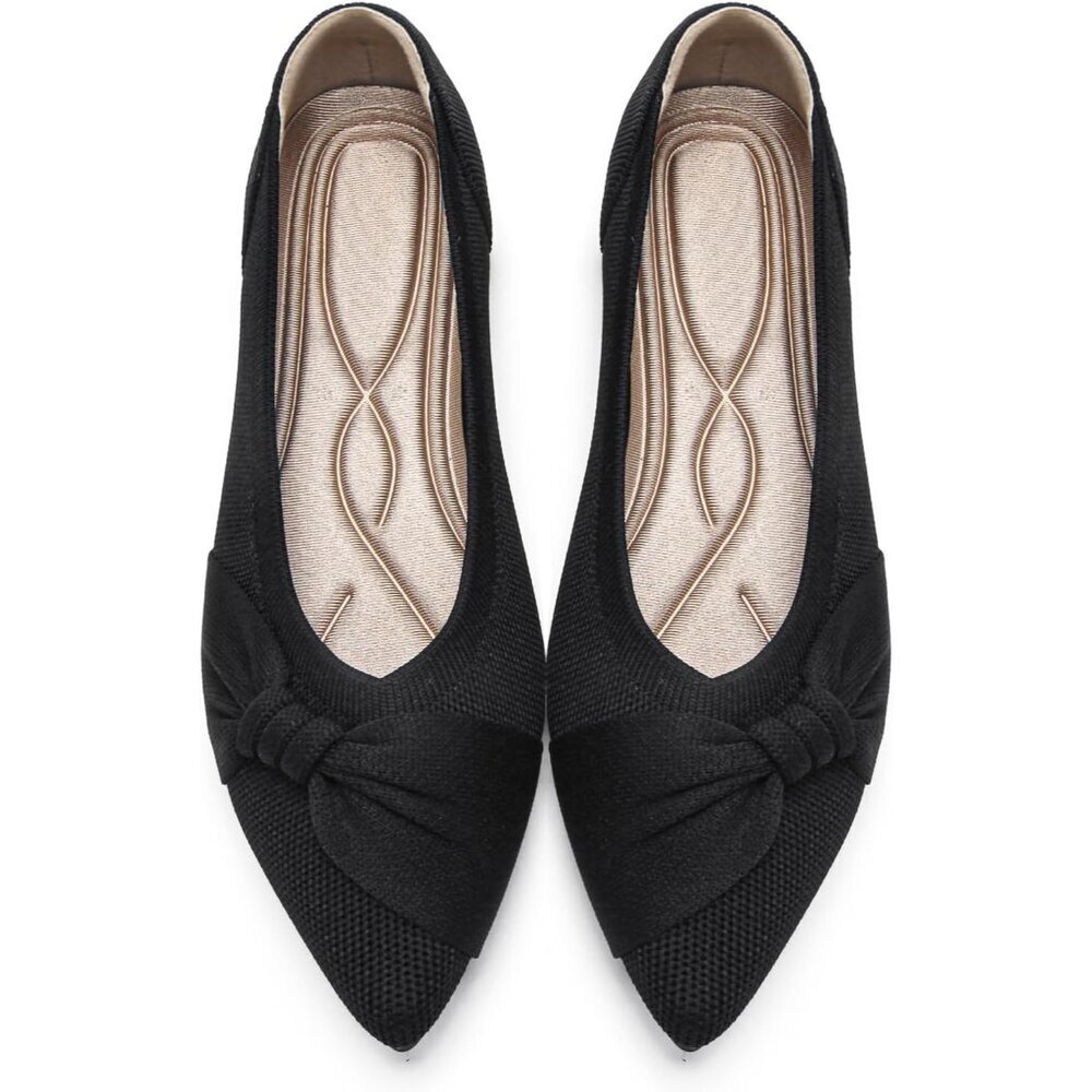 Women's Pointed Toe Knit Black Flats Comfortable Lightweight Dressy Casual Shoes